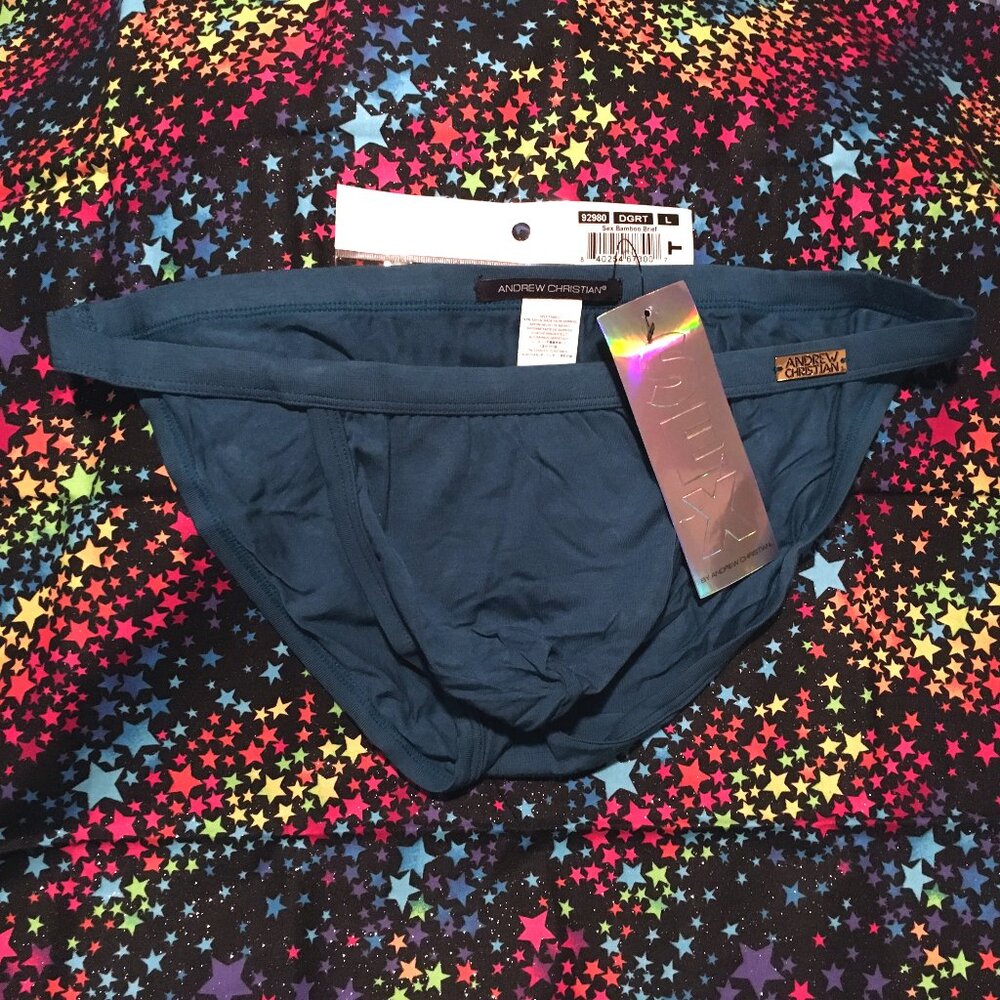 Andrew Christian Sex Bamboo Brief Dark Teal Size LARGE 🆕🩲🌟